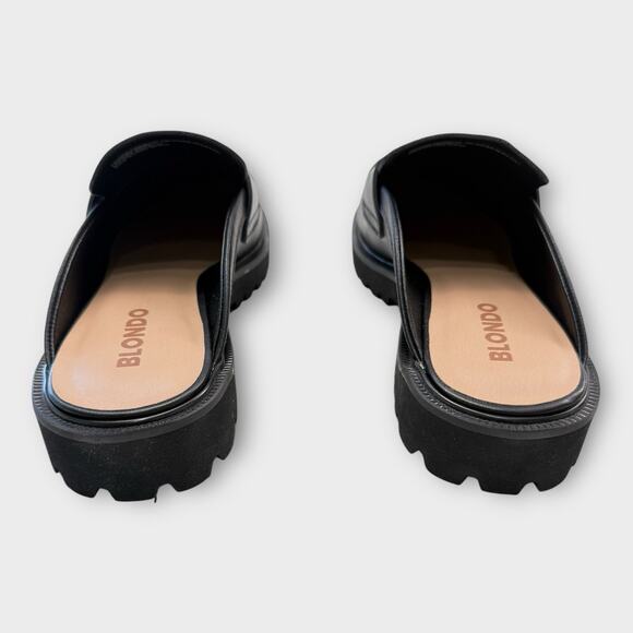 NEW Penny Loafer Mule Womens 10 Black Leather Lug Sole Slide On Waterproof. - Picture 3 of 12